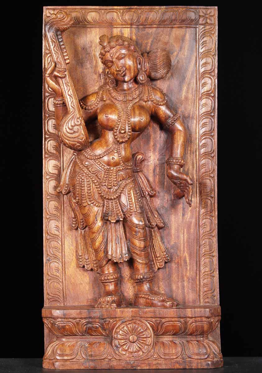 Wood Saraswati Wall Hanging 24"